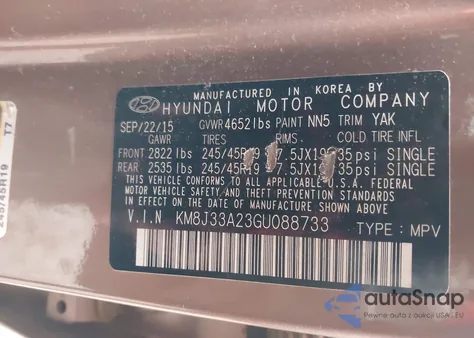 2016 Hyundai Tucson Sport из США, поврежденный, VIN KM8J33A23GU088733